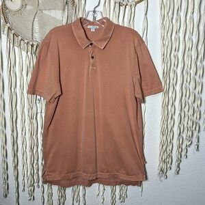 James Perse Short Sleeve Polo Size 2/Med in Terracotta Salmon Light Pink Peach